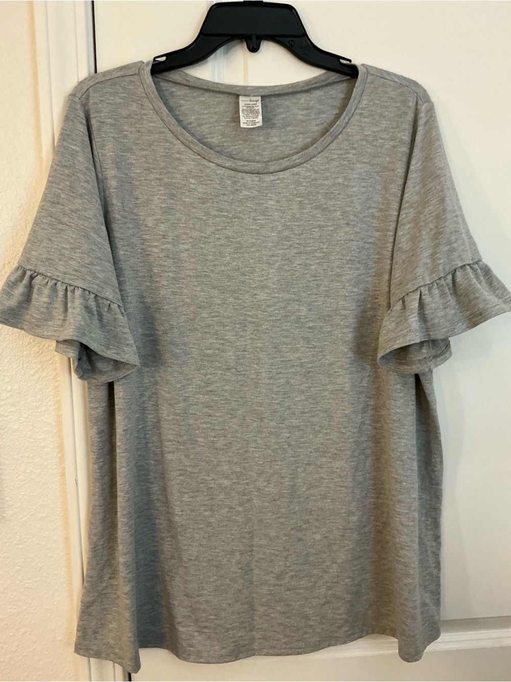 West Loop Heather Gray Ruffle Short Sleeve Crewneck Top T-Shirt Size XL